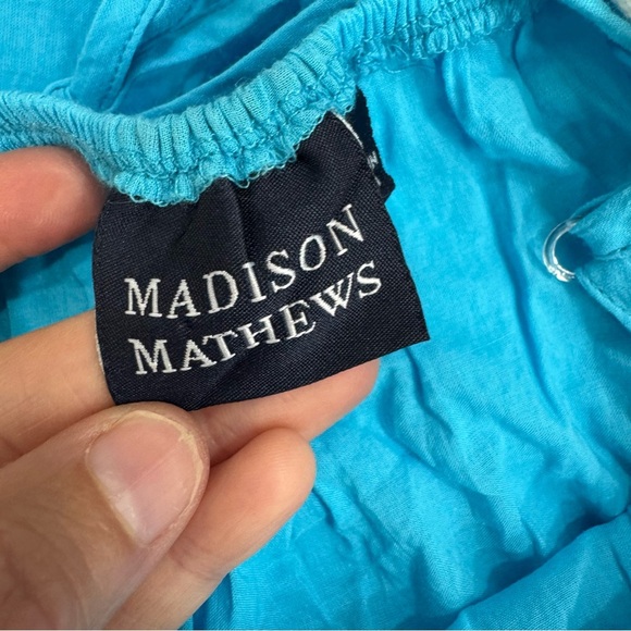 Madison Matthews Long Coverup Maxi Dress Sz XS aqua blue white embroidery - Picture 4 of 7